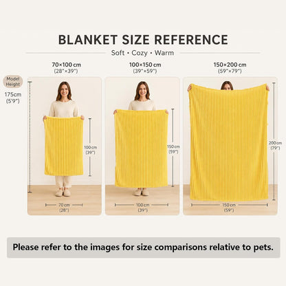 Yellow Dog Blanket, Emotional Support Blanket Yellows for Dogs, 1.5cm (0.6in) Wide Wavy Design, Soft Polyester Pet Throw for Couch Bed Crate Travel, Multiple Sizes (Yellow, 70*100 cm/27.55*39.37in)