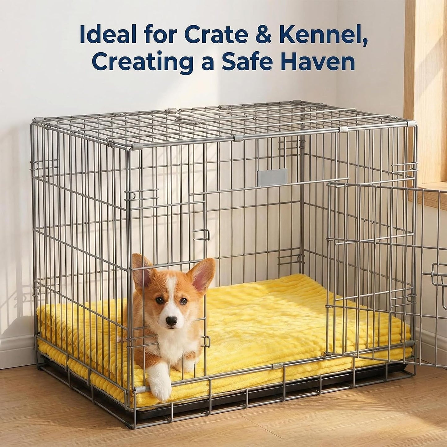 Yellow Dog Blanket, Emotional Support Blanket Yellows for Dogs, 1.5cm (0.6in) Wide Wavy Design, Soft Polyester Pet Throw for Couch Bed Crate Travel, Multiple Sizes (Yellow, 70*100 cm/27.55*39.37in)
