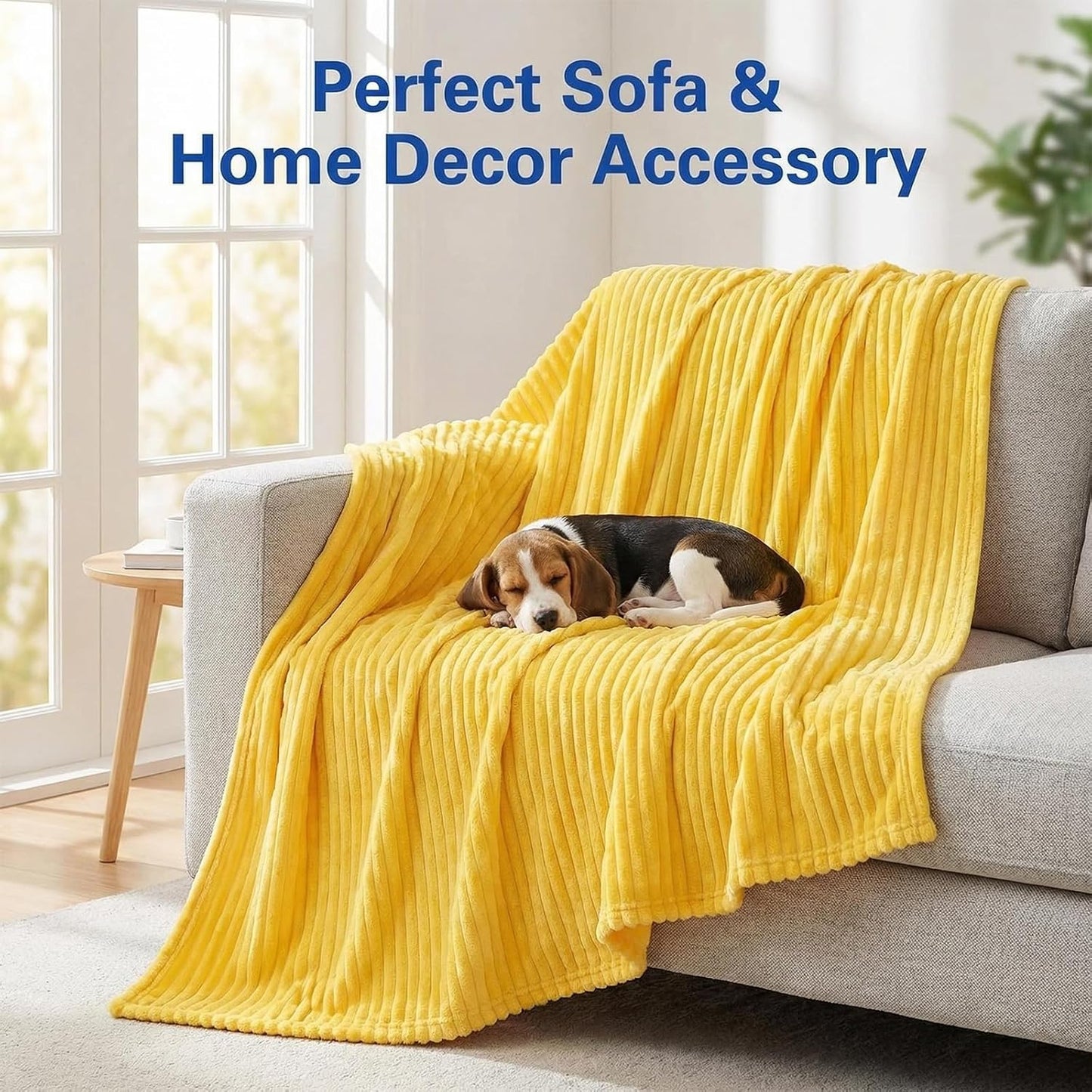 Yellow Dog Blanket, Emotional Support Blanket Yellows for Dogs, 1.5cm (0.6in) Wide Wavy Design, Soft Polyester Pet Throw for Couch Bed Crate Travel, Multiple Sizes (Yellow, 70*100 cm/27.55*39.37in)
