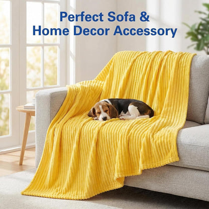 Yellow Dog Blanket, Emotional Support Blanket Yellows for Dogs, 1.5cm (0.6in) Wide Wavy Design, Soft Polyester Pet Throw for Couch Bed Crate Travel, Multiple Sizes (Yellow, 70*100 cm/27.55*39.37in)