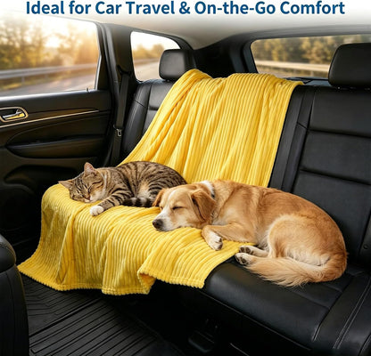 Yellow Dog Blanket, Emotional Support Blanket Yellows for Dogs, 1.5cm (0.6in) Wide Wavy Design, Soft Polyester Pet Throw for Couch Bed Crate Travel, Multiple Sizes (Yellow, 70*100 cm/27.55*39.37in)