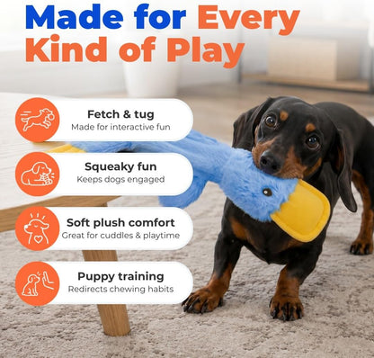 Best Pet Supplies Interactive Squeaky Dog Toy - Crinkle Duck, Blue | Stuffing Free Body, Soft, Squeaks & Crinkles, No Mess, Perfect for Moderate Chewers, Toss and Fetch Play