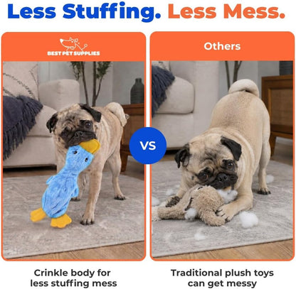 Best Pet Supplies Interactive Squeaky Dog Toy - Crinkle Duck, Blue | Stuffing Free Body, Soft, Squeaks & Crinkles, No Mess, Perfect for Moderate Chewers, Toss and Fetch Play