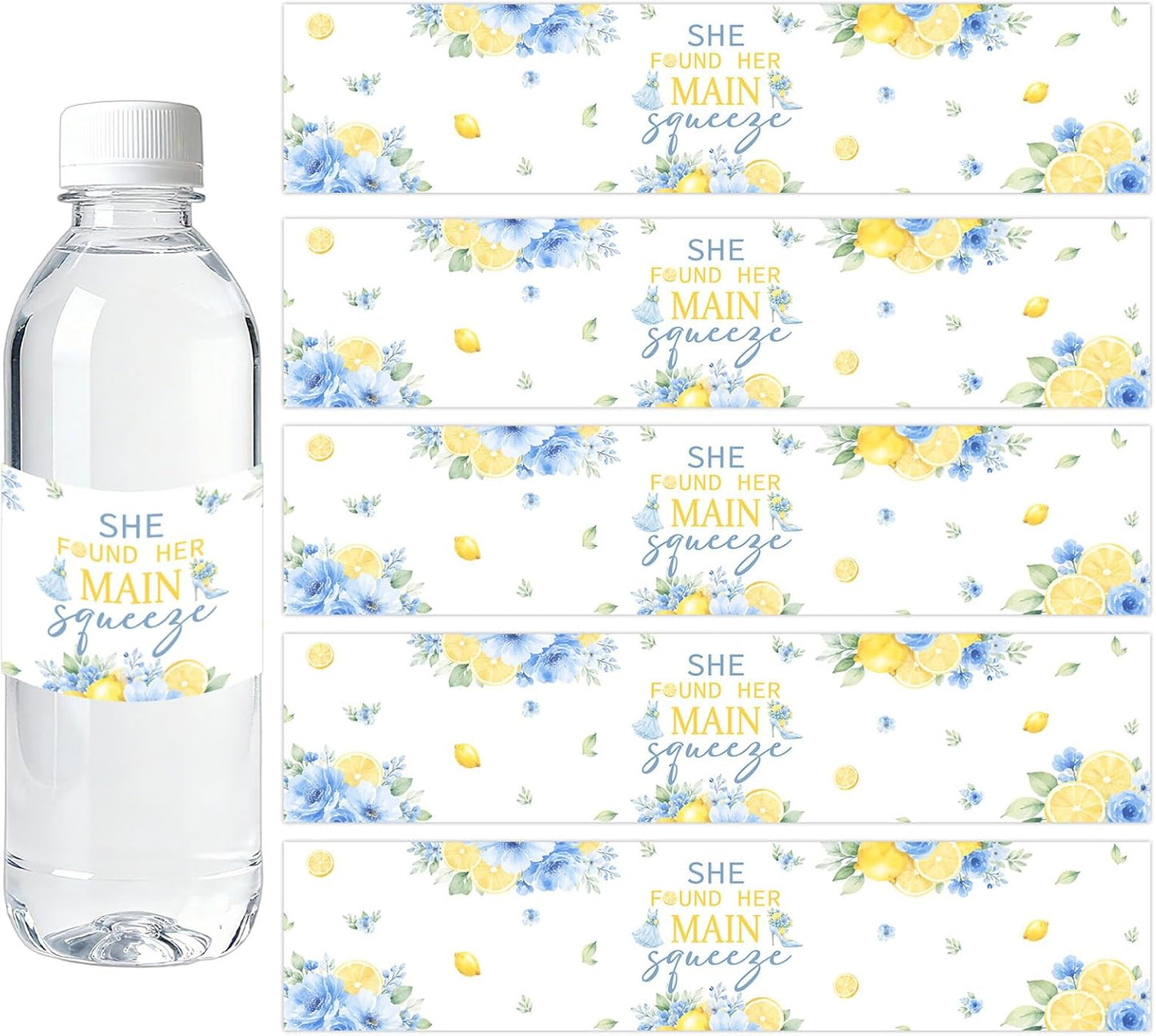 She Found Her Main Squeeze Water Bottle Labels Lemon Bridal Shower Decorations Floral Citrus Bottle Wraps for Women Lemon Theme Bridal Shower Bachelorette Party Supplies