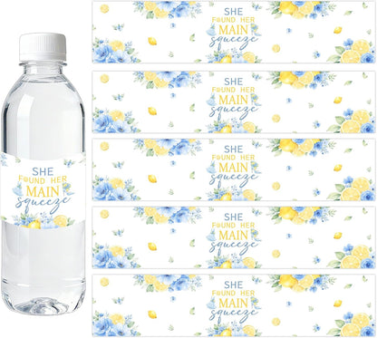 She Found Her Main Squeeze Water Bottle Labels Lemon Bridal Shower Decorations Floral Citrus Bottle Wraps for Women Lemon Theme Bridal Shower Bachelorette Party Supplies