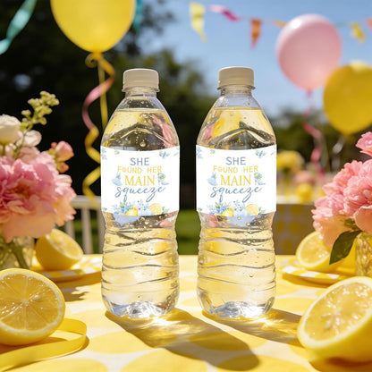 She Found Her Main Squeeze Water Bottle Labels Lemon Bridal Shower Decorations Floral Citrus Bottle Wraps for Women Lemon Theme Bridal Shower Bachelorette Party Supplies