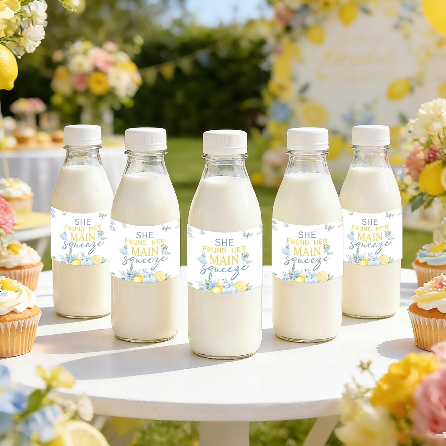 She Found Her Main Squeeze Water Bottle Labels Lemon Bridal Shower Decorations Floral Citrus Bottle Wraps for Women Lemon Theme Bridal Shower Bachelorette Party Supplies