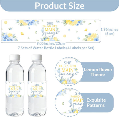 She Found Her Main Squeeze Water Bottle Labels Lemon Bridal Shower Decorations Floral Citrus Bottle Wraps for Women Lemon Theme Bridal Shower Bachelorette Party Supplies