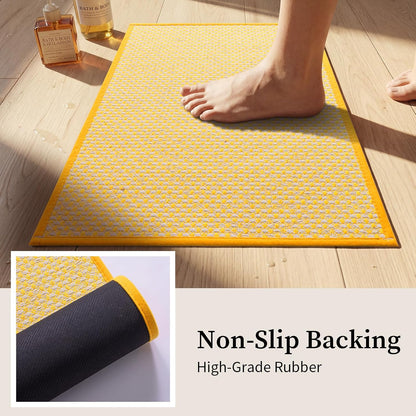Thin Bath Mat Yellow Bathroom Rugs Sets 2 Pieces, Non Slip Absorbent Mats Quick Dry, Woven Rugs Washable, Tapetes para Baño for Bathroom Toilet,Bathtub(17"x24"+17"x32")