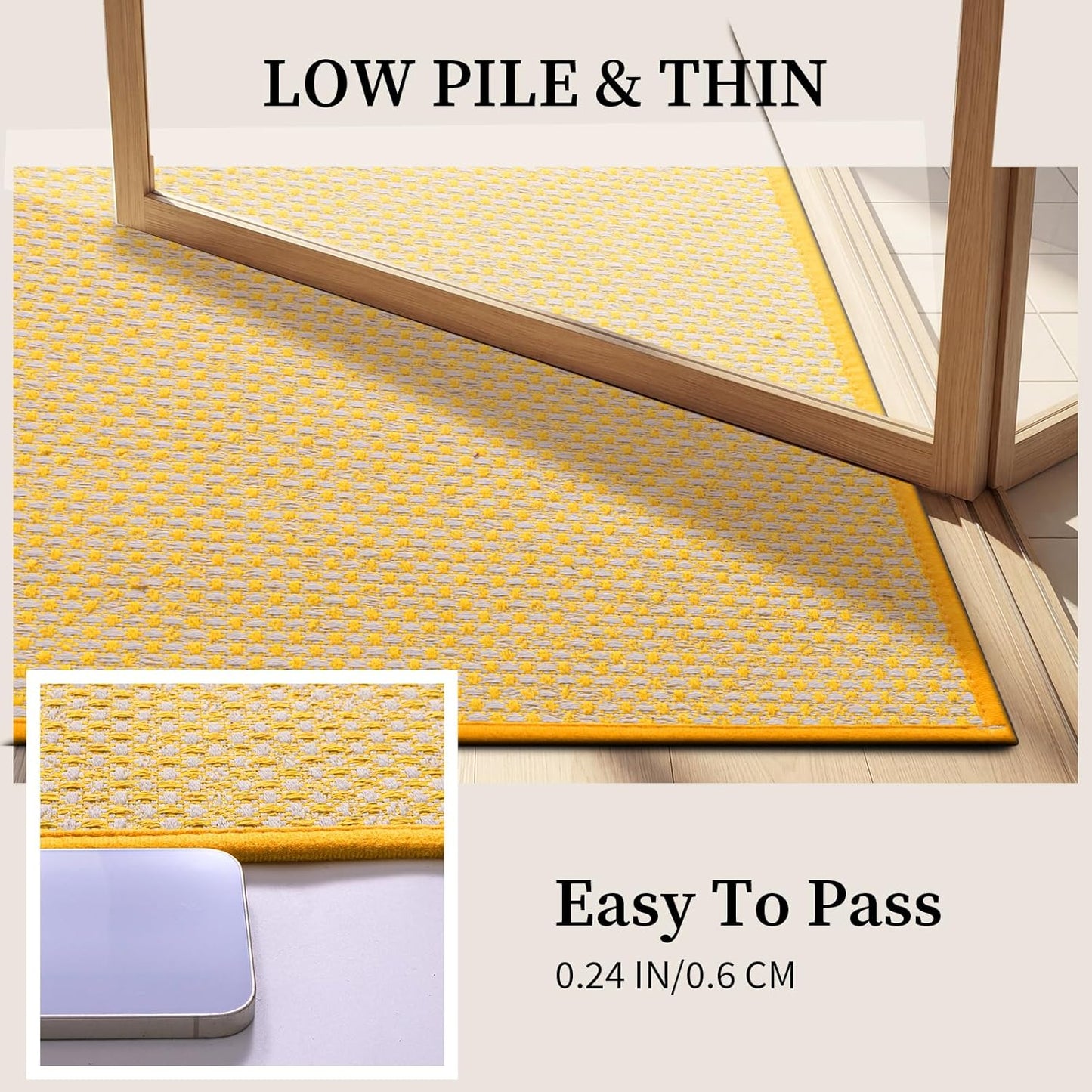 Thin Bath Mat Yellow Bathroom Rugs Sets 2 Pieces, Non Slip Absorbent Mats Quick Dry, Woven Rugs Washable, Tapetes para Baño for Bathroom Toilet,Bathtub(17"x24"+17"x32")