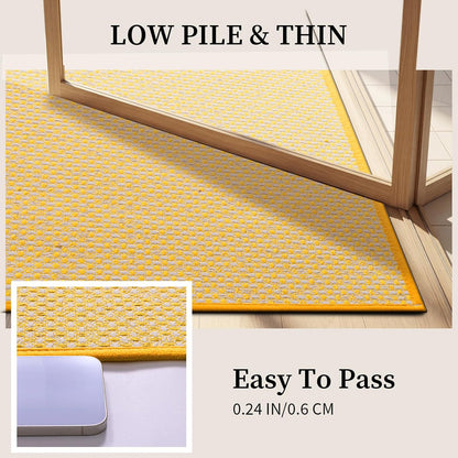 Thin Bath Mat Yellow Bathroom Rugs Sets 2 Pieces, Non Slip Absorbent Mats Quick Dry, Woven Rugs Washable, Tapetes para Baño for Bathroom Toilet,Bathtub(17"x24"+17"x32")