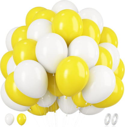 Yellow and White Balloons, 60pcs 12 Inch Yellow White Balloons Latex Helium Party Balloon for Birthday Baby Shower Sunflower Honeybee Theme Engagement Anniversary Bachelorette Party Supply Decoration
