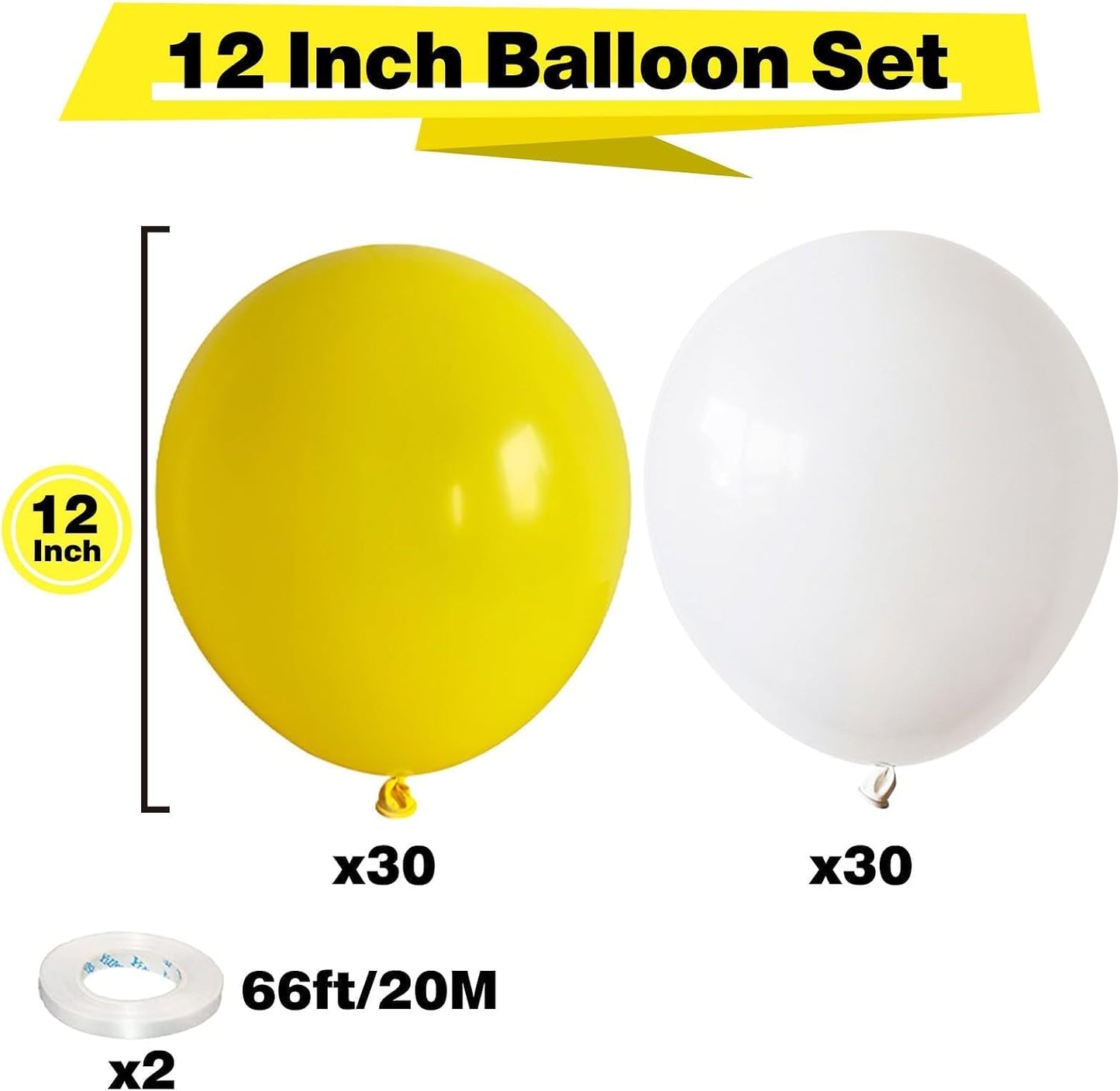 Yellow and White Balloons, 60pcs 12 Inch Yellow White Balloons Latex Helium Party Balloon for Birthday Baby Shower Sunflower Honeybee Theme Engagement Anniversary Bachelorette Party Supply Decoration