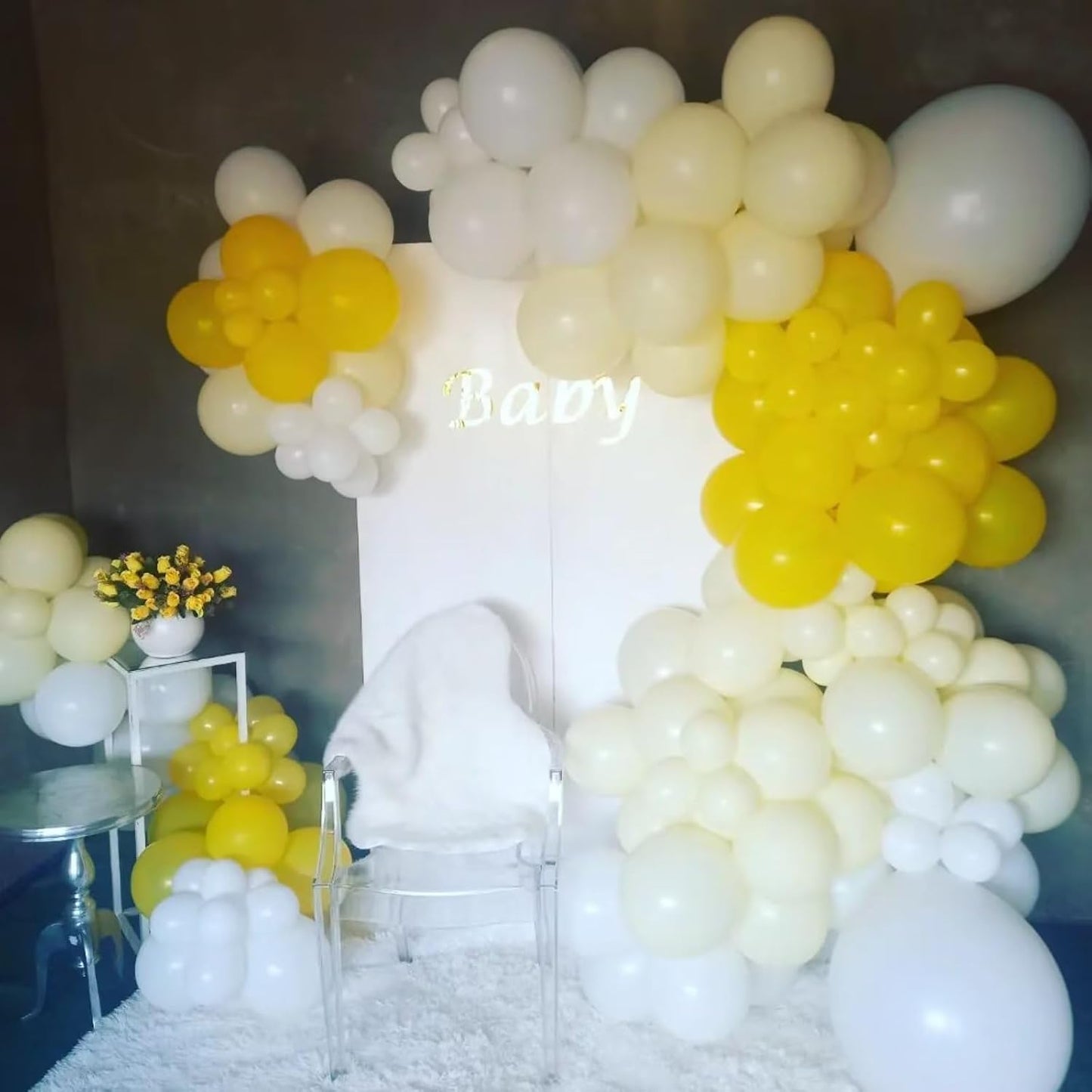 Yellow and White Balloons, 60pcs 12 Inch Yellow White Balloons Latex Helium Party Balloon for Birthday Baby Shower Sunflower Honeybee Theme Engagement Anniversary Bachelorette Party Supply Decoration