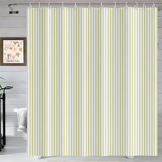 Abstract Stripes Shower Curtain Yellow Green Vertical Lines Modern Minimalist Shower Curtain with Hooks Waterproof Polyester Fabric for Bathtub Bathroom Decor, 72x72 Inch
