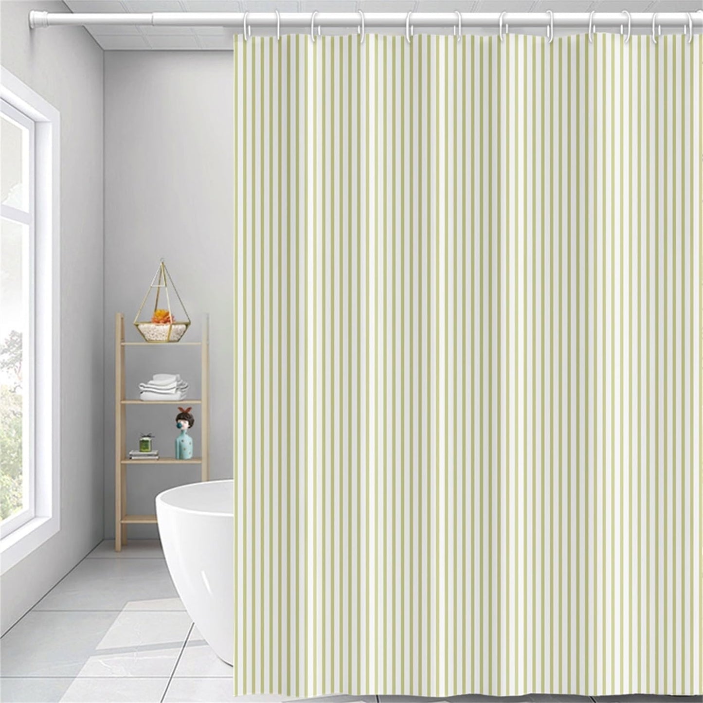 Abstract Stripes Shower Curtain Yellow Green Vertical Lines Modern Minimalist Shower Curtain with Hooks Waterproof Polyester Fabric for Bathtub Bathroom Decor, 72x72 Inch