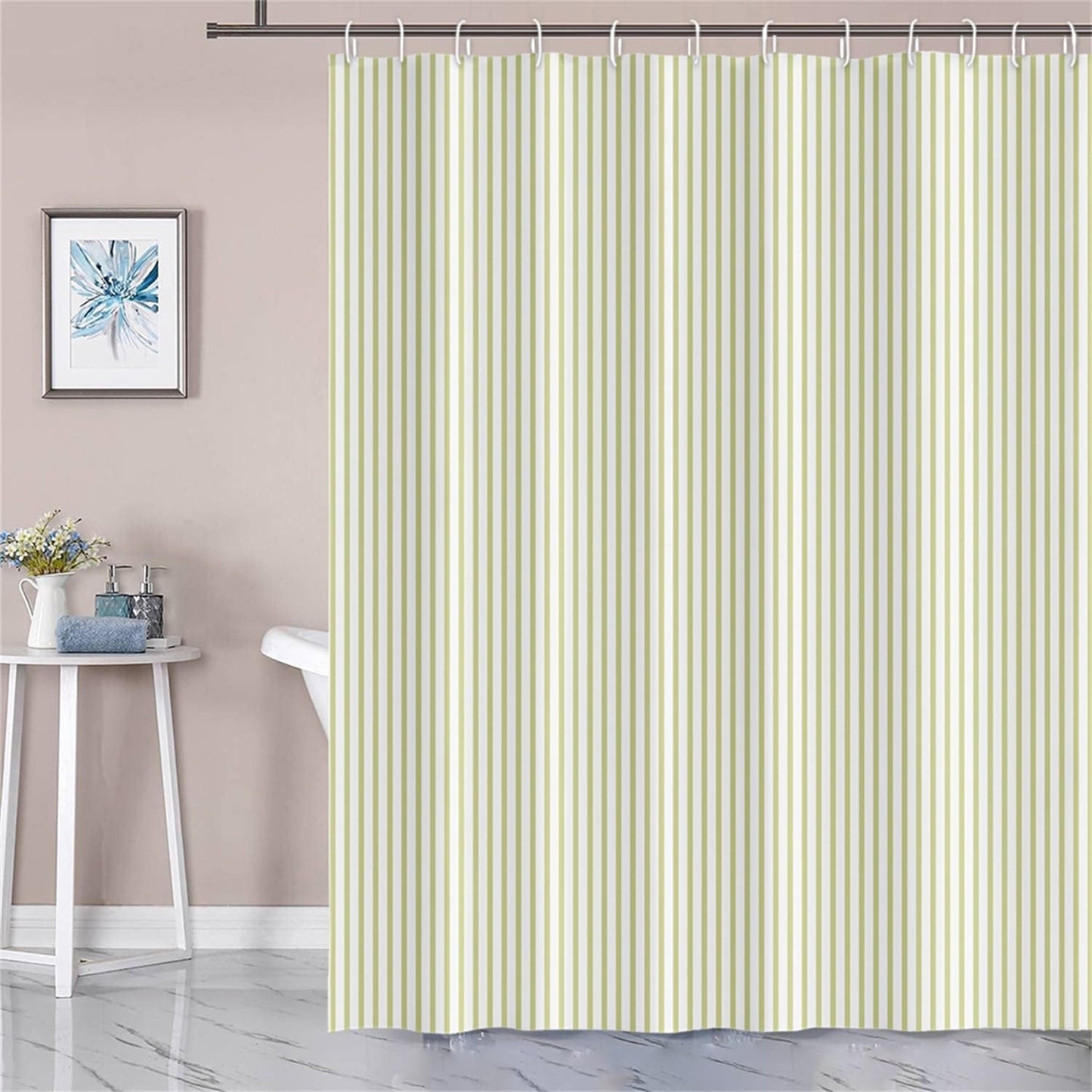 Abstract Stripes Shower Curtain Yellow Green Vertical Lines Modern Minimalist Shower Curtain with Hooks Waterproof Polyester Fabric for Bathtub Bathroom Decor, 72x72 Inch
