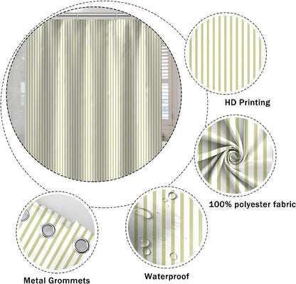 Abstract Stripes Shower Curtain Yellow Green Vertical Lines Modern Minimalist Shower Curtain with Hooks Waterproof Polyester Fabric for Bathtub Bathroom Decor, 72x72 Inch