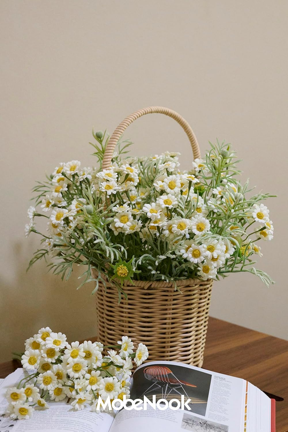 Artificial Wildflower Bouquet, Yellow Daisy Flowers for Home Decor | Includes 15 daisy stems and 5 greenery stems, creating a full wildflower bouquet for vase decor and floral arrangements.