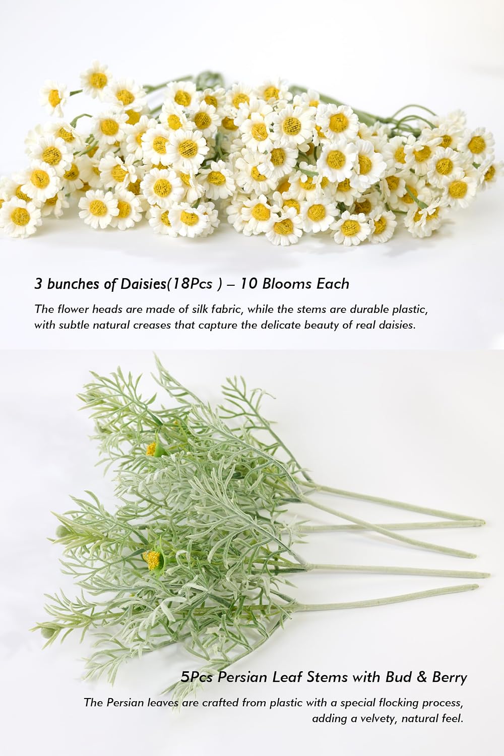 Artificial Wildflower Bouquet, Yellow Daisy Flowers for Home Decor | Includes 15 daisy stems and 5 greenery stems, creating a full wildflower bouquet for vase decor and floral arrangements.