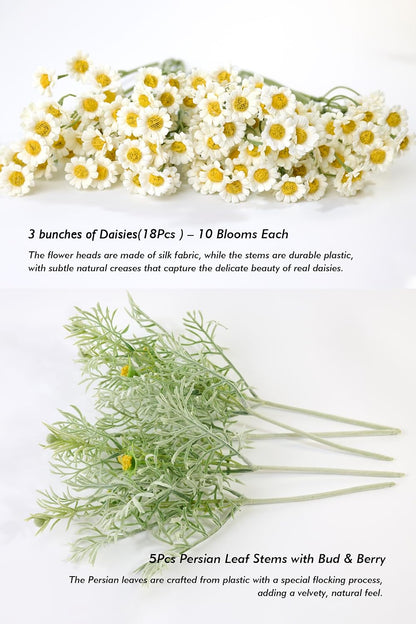 Artificial Wildflower Bouquet, Yellow Daisy Flowers for Home Decor | Includes 15 daisy stems and 5 greenery stems, creating a full wildflower bouquet for vase decor and floral arrangements.
