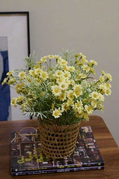 Artificial Wildflower Bouquet, Yellow Daisy Flowers for Home Decor | Includes 15 daisy stems and 5 greenery stems, creating a full wildflower bouquet for vase decor and floral arrangements.