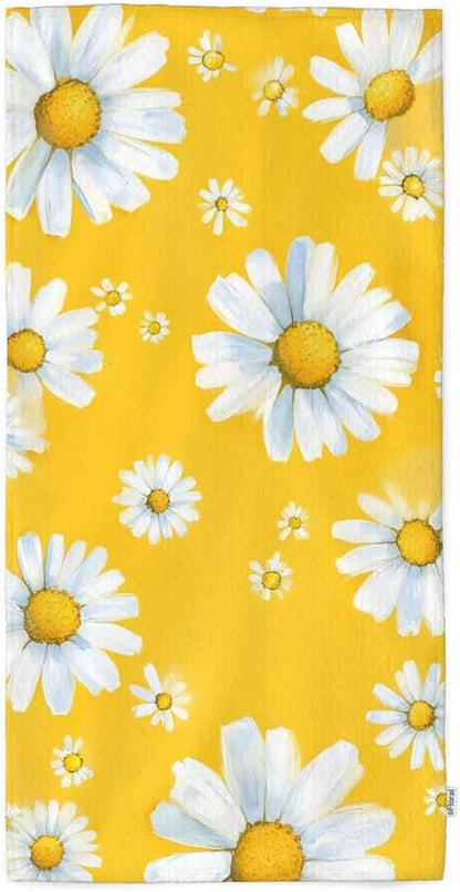 White Daisy Chamomile Flower Hand Towels Cotton Washcloths,Watercolor Yellow Floral Garden Botanical Plant Soft Towels for Bath/Yoga/Golf/Hair/Face Towel for Men/Women 15X30 Inch