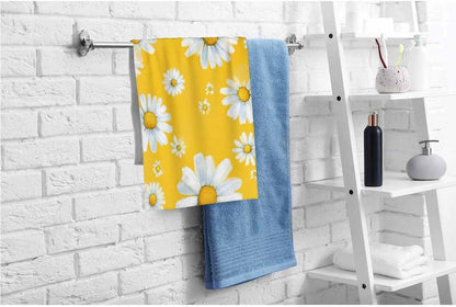 White Daisy Chamomile Flower Hand Towels Cotton Washcloths,Watercolor Yellow Floral Garden Botanical Plant Soft Towels for Bath/Yoga/Golf/Hair/Face Towel for Men/Women 15X30 Inch