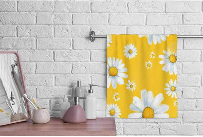 White Daisy Chamomile Flower Hand Towels Cotton Washcloths,Watercolor Yellow Floral Garden Botanical Plant Soft Towels for Bath/Yoga/Golf/Hair/Face Towel for Men/Women 15X30 Inch