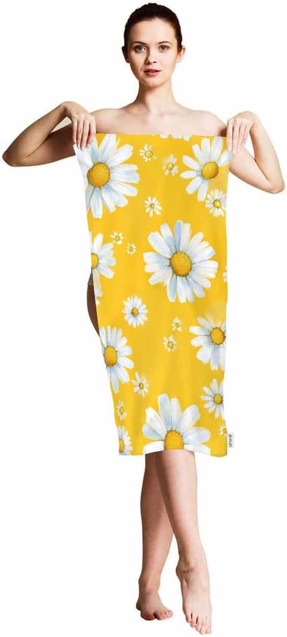 White Daisy Chamomile Flower Hand Towels Cotton Washcloths,Watercolor Yellow Floral Garden Botanical Plant Soft Towels for Bath/Yoga/Golf/Hair/Face Towel for Men/Women 15X30 Inch