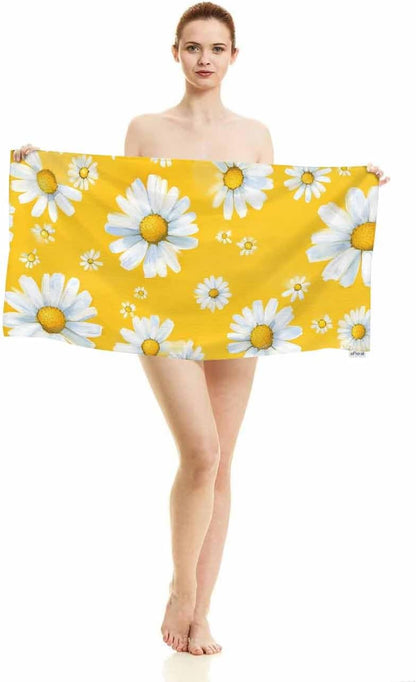 White Daisy Chamomile Flower Hand Towels Cotton Washcloths,Watercolor Yellow Floral Garden Botanical Plant Soft Towels for Bath/Yoga/Golf/Hair/Face Towel for Men/Women 15X30 Inch
