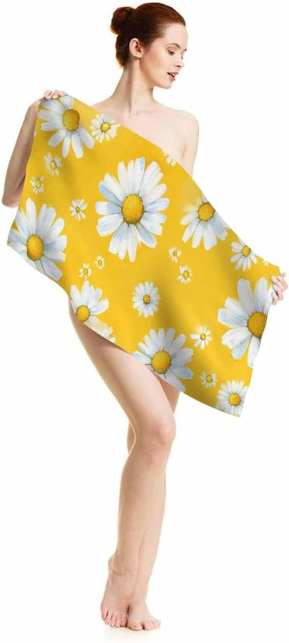 White Daisy Chamomile Flower Hand Towels Cotton Washcloths,Watercolor Yellow Floral Garden Botanical Plant Soft Towels for Bath/Yoga/Golf/Hair/Face Towel for Men/Women 15X30 Inch