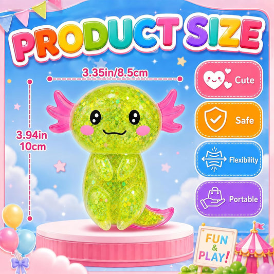Axolotl Squishy Stress Toy Relief Glitter Fidget,Cute Long Tail Axolotl Squishy Toy for Kids & Adults, Squishy Gifts Salamander for Party Birthday (Yellow)
