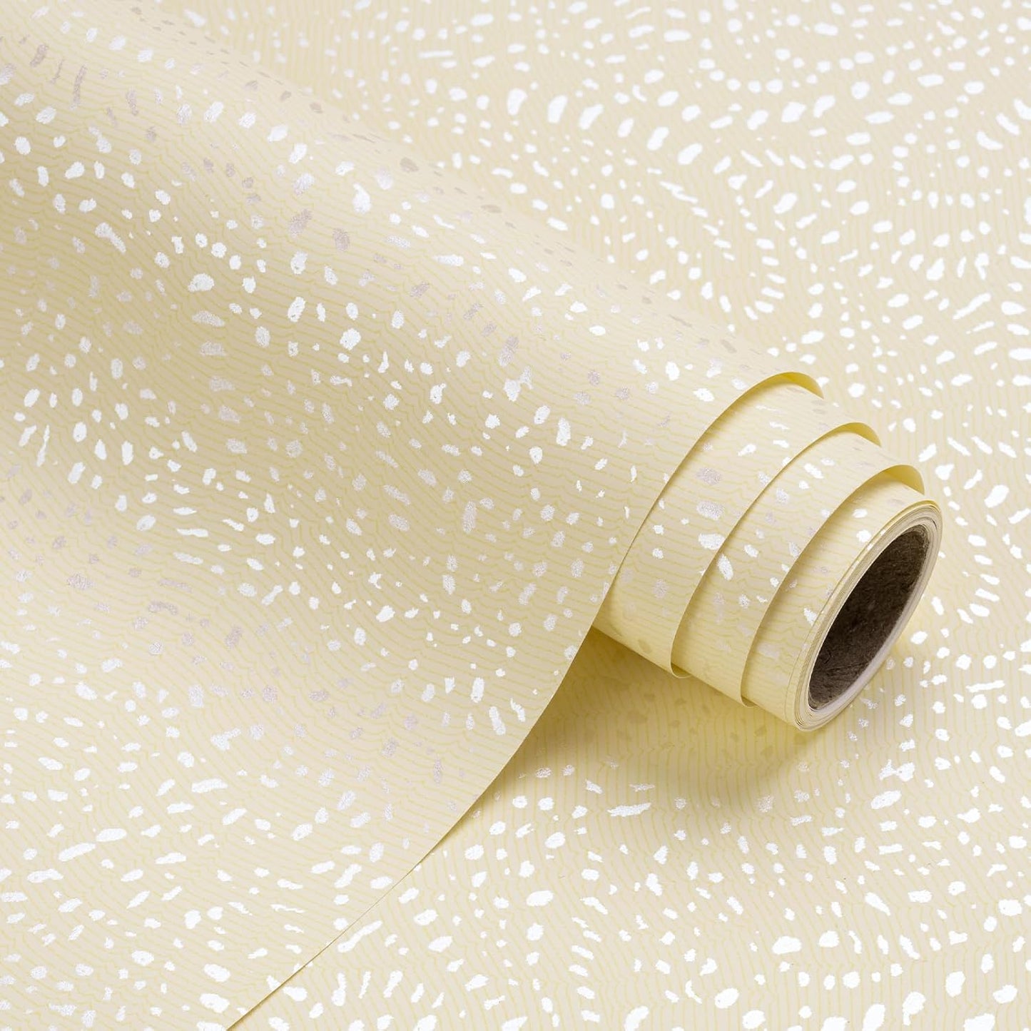 Yellow Wrapping Paper Roll - Mini Roll - 17 Inch x 16.5 Feet - Faint Yellow with Silver Design Perfect for Birthday, Holiday, Wedding, Baby Shower