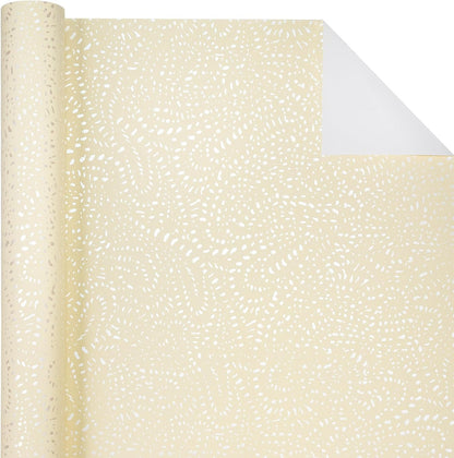 Yellow Wrapping Paper Roll - Mini Roll - 17 Inch x 16.5 Feet - Faint Yellow with Silver Design Perfect for Birthday, Holiday, Wedding, Baby Shower