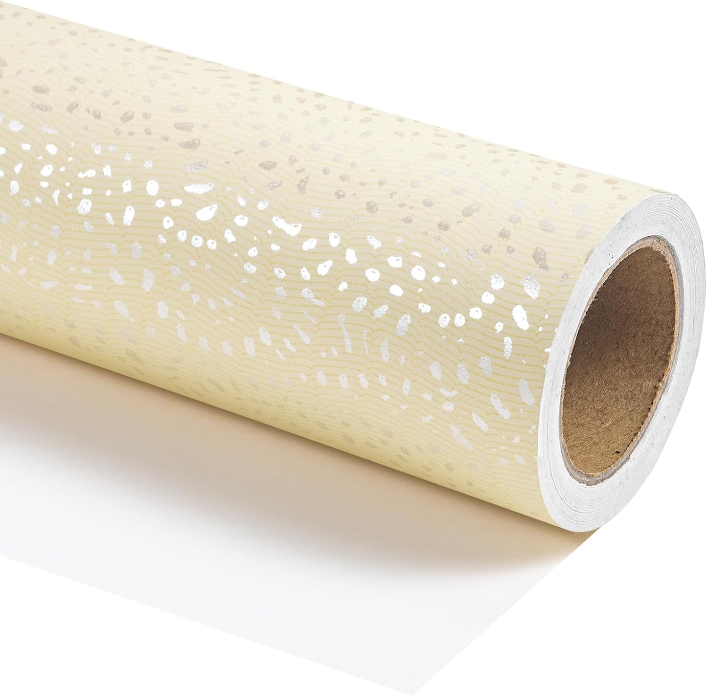 Yellow Wrapping Paper Roll - Mini Roll - 17 Inch x 16.5 Feet - Faint Yellow with Silver Design Perfect for Birthday, Holiday, Wedding, Baby Shower