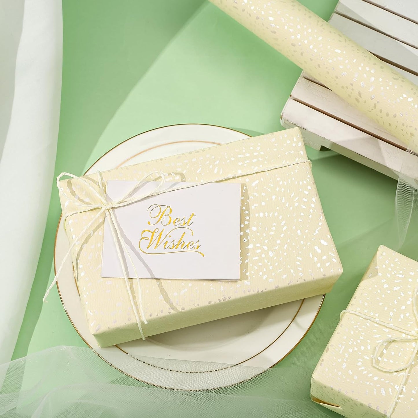 Yellow Wrapping Paper Roll - Mini Roll - 17 Inch x 16.5 Feet - Faint Yellow with Silver Design Perfect for Birthday, Holiday, Wedding, Baby Shower