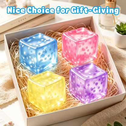 Ice Cube Squishy, Fidget Toy Stress Cube with Snowflakes, Slow Rise Sensory Toys, Squishy Cube for Kids Adults Party Favors Birthday Gift (Yellow)