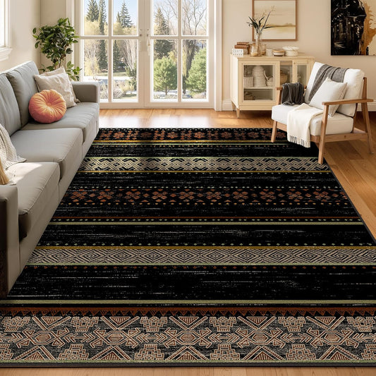 5x7 Area Rugs for Living Room Washable Moroccan Farmhouse Neutral Geometric Low Pile Non-Slip Soft Print Pattern Rug for Bedroom Kitchen Dining Room Entryway Black/Red/Brown/Cream/Yellow