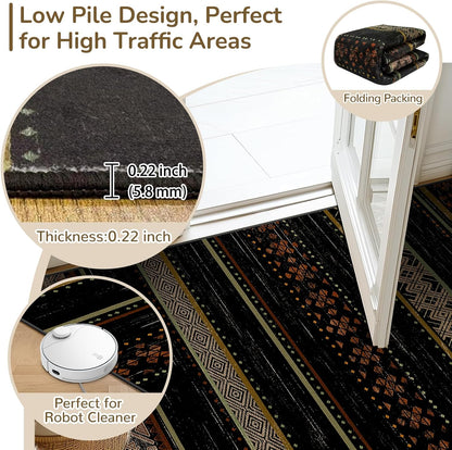 5x7 Area Rugs for Living Room Washable Moroccan Farmhouse Neutral Geometric Low Pile Non-Slip Soft Print Pattern Rug for Bedroom Kitchen Dining Room Entryway Black/Red/Brown/Cream/Yellow