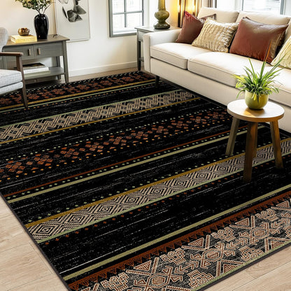 5x7 Area Rugs for Living Room Washable Moroccan Farmhouse Neutral Geometric Low Pile Non-Slip Soft Print Pattern Rug for Bedroom Kitchen Dining Room Entryway Black/Red/Brown/Cream/Yellow
