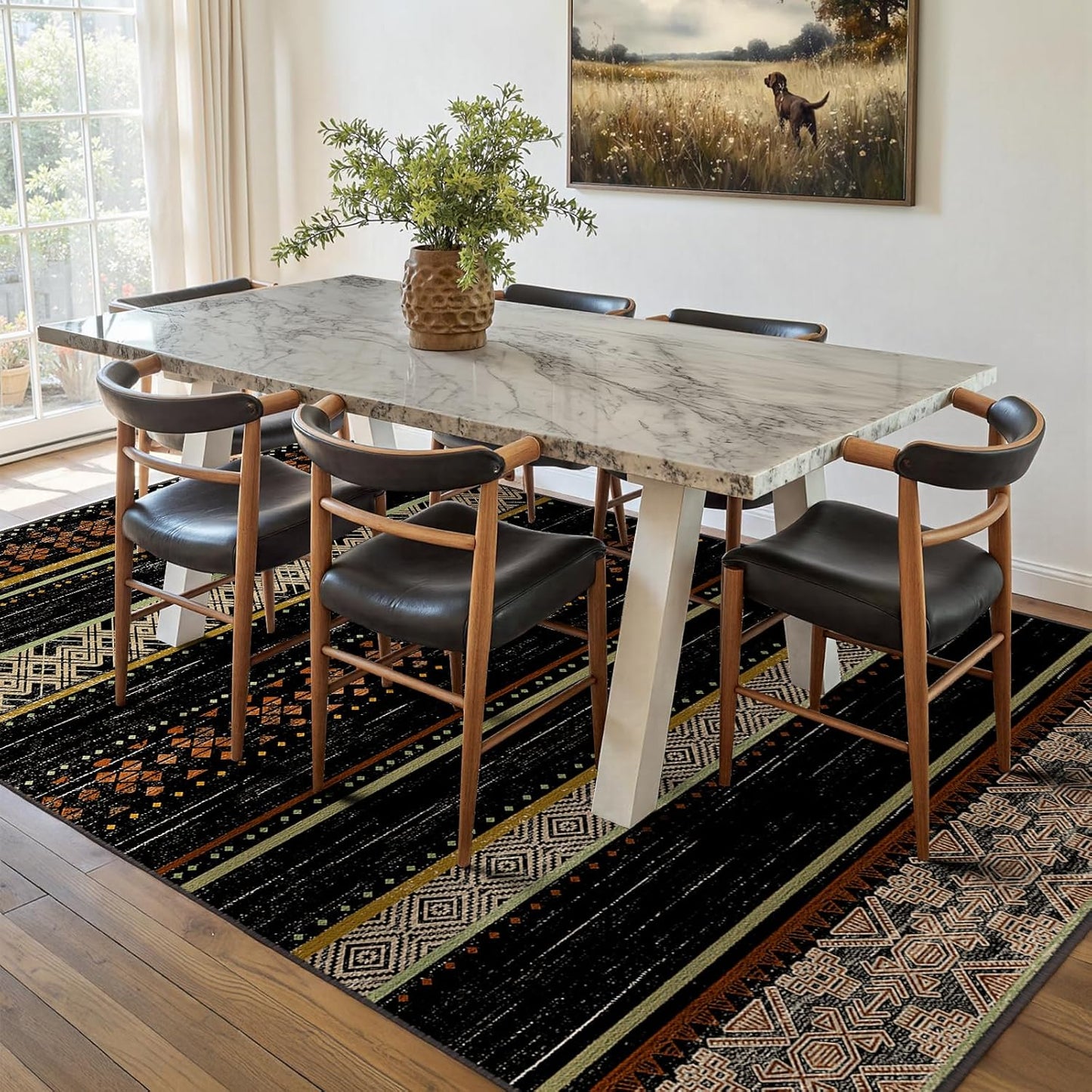5x7 Area Rugs for Living Room Washable Moroccan Farmhouse Neutral Geometric Low Pile Non-Slip Soft Print Pattern Rug for Bedroom Kitchen Dining Room Entryway Black/Red/Brown/Cream/Yellow