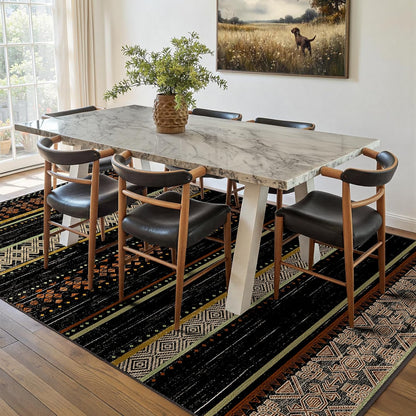 5x7 Area Rugs for Living Room Washable Moroccan Farmhouse Neutral Geometric Low Pile Non-Slip Soft Print Pattern Rug for Bedroom Kitchen Dining Room Entryway Black/Red/Brown/Cream/Yellow