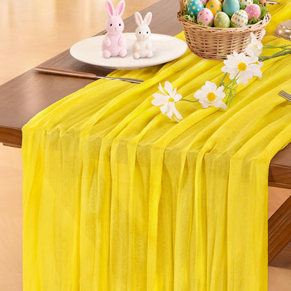 Yellow Cheesecloth Table Runner Summer Boho Rustic Gauze 120 inch 10FT Cheese Cloth Sheer Runner for Wedding Party Baby Shower Birthday Home Decor