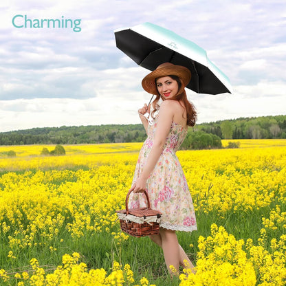 Compact Mini Umbrella for Purse - Lightweight, Pocket-Sized Travel Umbrella with Black UV Coating for Sun Protection