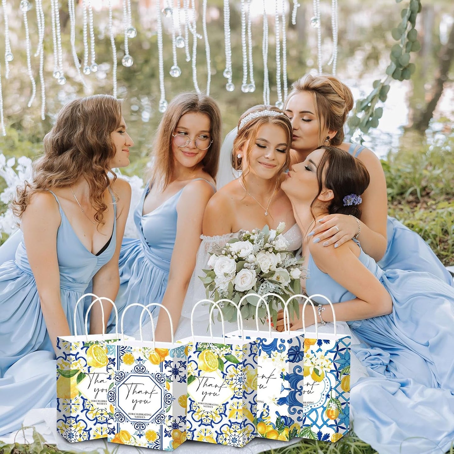 24 Pcs Lemon Gift Bags Thank You Amalfi Coast Wedding Bags Bulk Capri Blue Tile Yellow Lemon Party Decorations for Graduation Birthday Bridal Shower Italian Mediterranean Favors Supplies