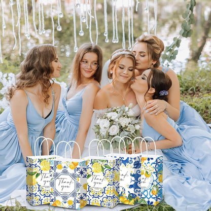 24 Pcs Lemon Gift Bags Thank You Amalfi Coast Wedding Bags Bulk Capri Blue Tile Yellow Lemon Party Decorations for Graduation Birthday Bridal Shower Italian Mediterranean Favors Supplies