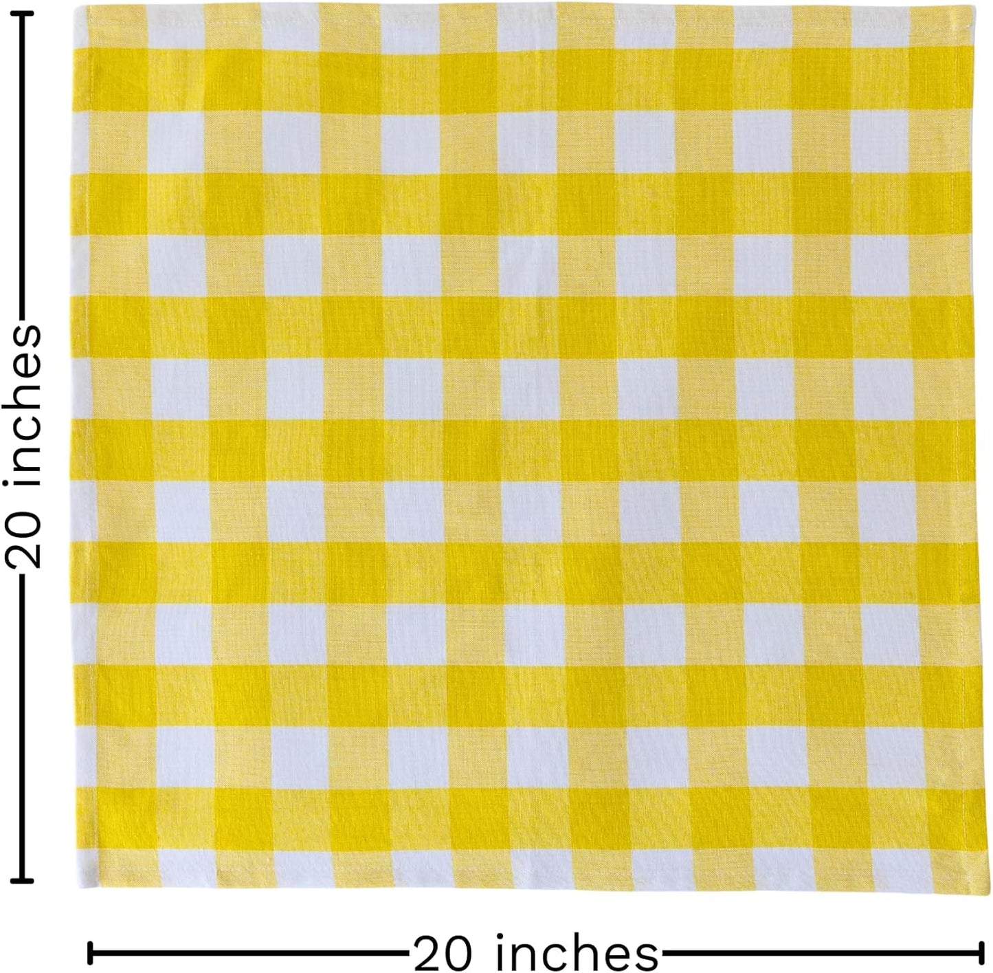Yellow Cloth Napkins - Reusable Yellow Cotton Napkins - 100% Cotton, 12-Pack, 20"x20", Washable Checkered Plaid Table Napkins for Everyday Use and Parties, Weddings and Baby Showers (12 Pack)