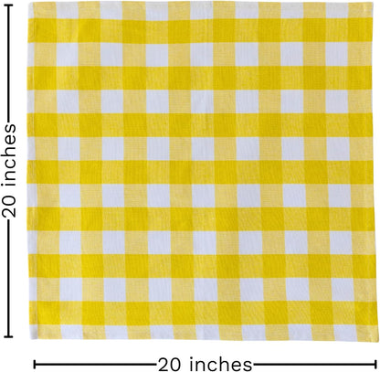 Yellow Cloth Napkins - Reusable Yellow Cotton Napkins - 100% Cotton, 12-Pack, 20"x20", Washable Checkered Plaid Table Napkins for Everyday Use and Parties, Weddings and Baby Showers (12 Pack)