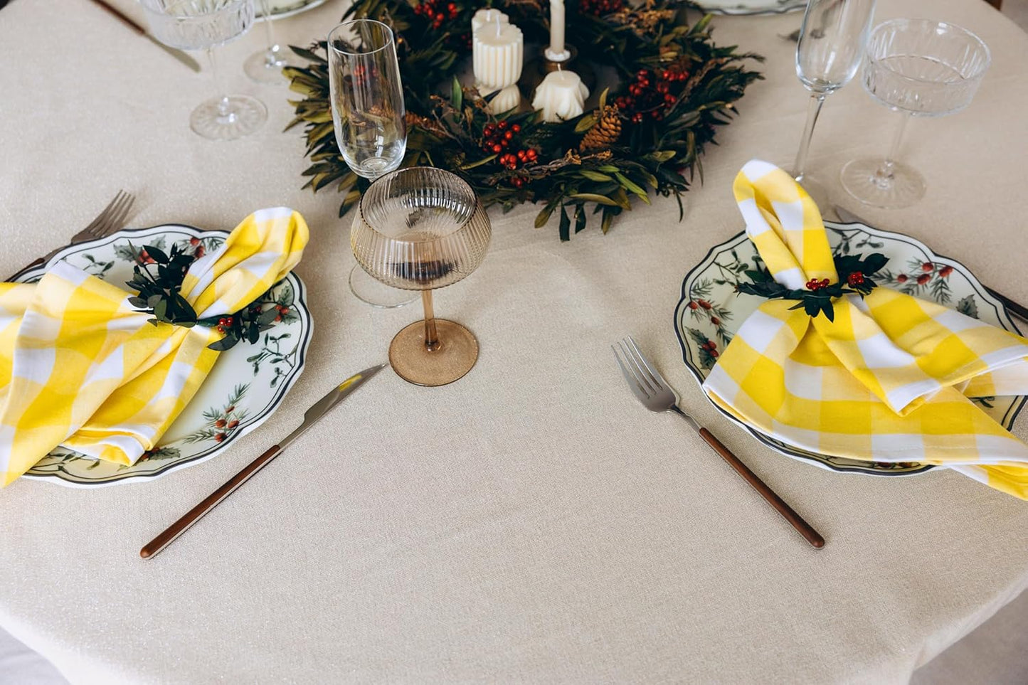 Yellow Cloth Napkins - Reusable Yellow Cotton Napkins - 100% Cotton, 12-Pack, 20"x20", Washable Checkered Plaid Table Napkins for Everyday Use and Parties, Weddings and Baby Showers (12 Pack)
